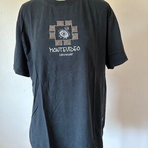 Montevideo Uruguay 🇺🇾 Casual Embroidered Black Short Sleeve Tees Cotton